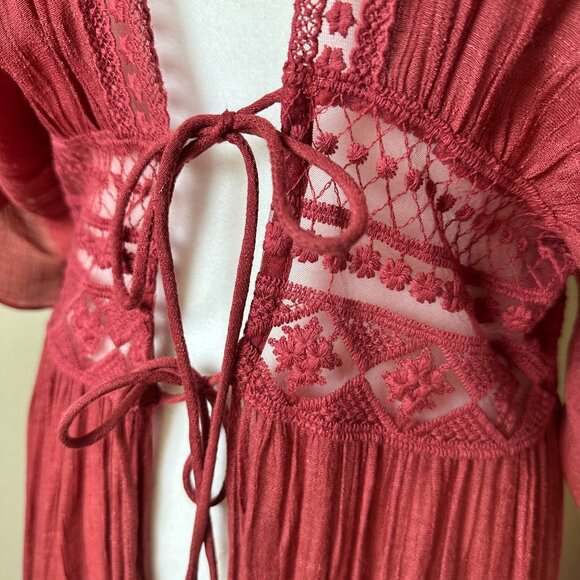 Aakaa Kaftan Open Front Dress Cover Up Size Medium Lace and Tie Details - Picture 4 of 10